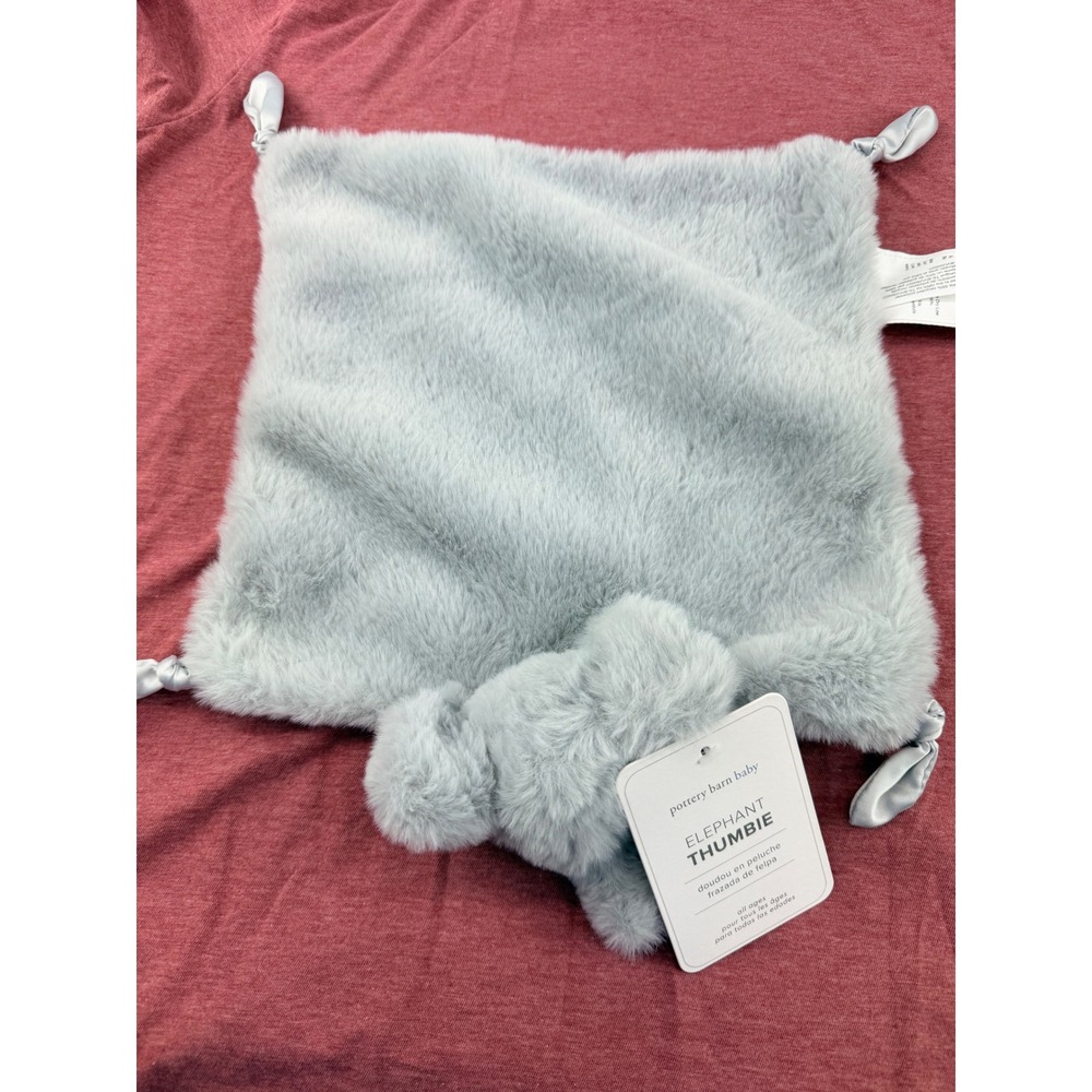Pottery Barn Baby Elephant Thumbie Security Blanket Gray Lovey Satin NEW Tags